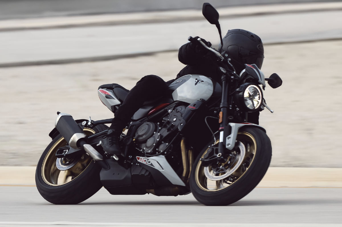 triumph says that the wide bars, compact frame and riding position combine to create a bike that reacts immediately to every input, flicks effortlessly through corners and stays composed at speed.